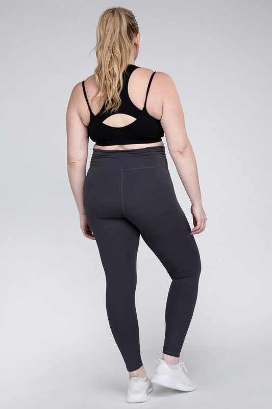 Plus Size V Waist Full Length Leggings Leggings   