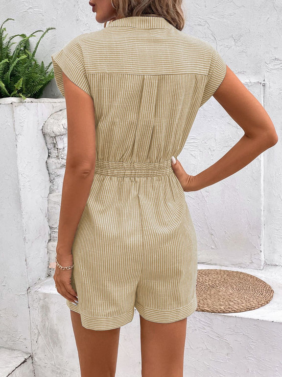 Striped Notched Tie Waist Romper    