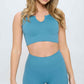 2 piece Seamless Ribbed Tank Top  Biker Shorts Set Activewear Set Adriatic Blue S 