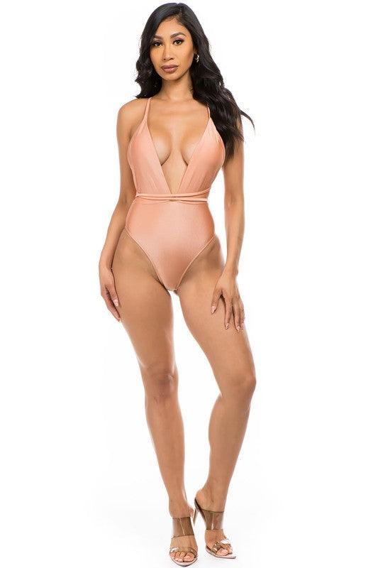 Sultry Waves: Crisscross Cut-Out One-Piece Swimsuit - Three Mad Hatters Mercantile 