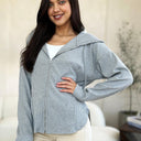 Culture Code Full Size Ribbed Zip Up Drawstring Hooded Jacket