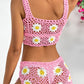 Flower Cutout Wide Strap Two-Piece Cover Up    