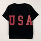 USA Notched Short Sleeve T-Shirt Womens Tops Black S 