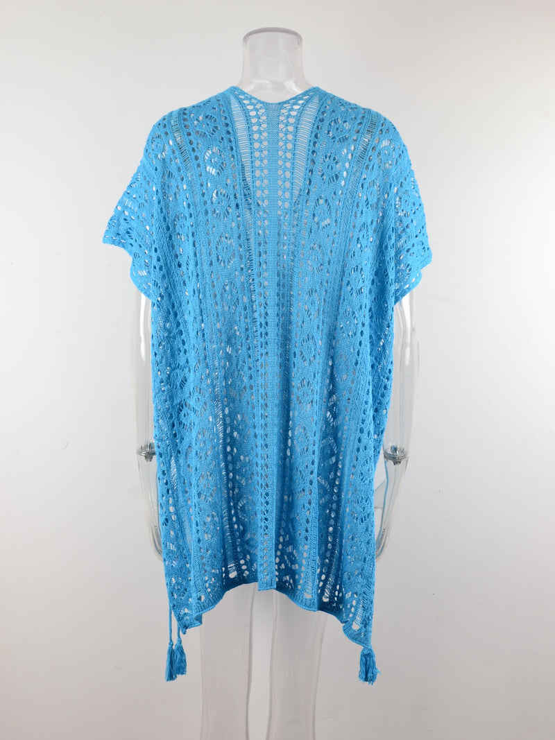 Cutout V-Neck Cover-Up with Tassel    