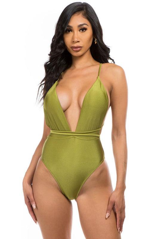 Sultry Waves: Crisscross Cut-Out One-Piece Swimsuit - Three Mad Hatters Mercantile 