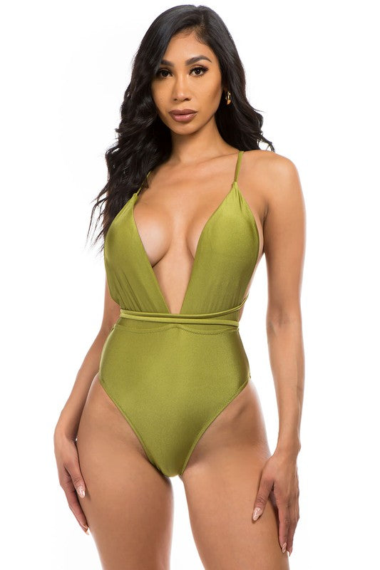 ONE-PIECE BATHING SUIT  OLIVE S 