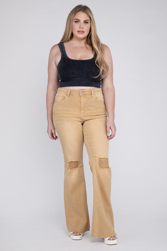 Plus Size High Rise Flare Jeans Flare Leg Jeans   