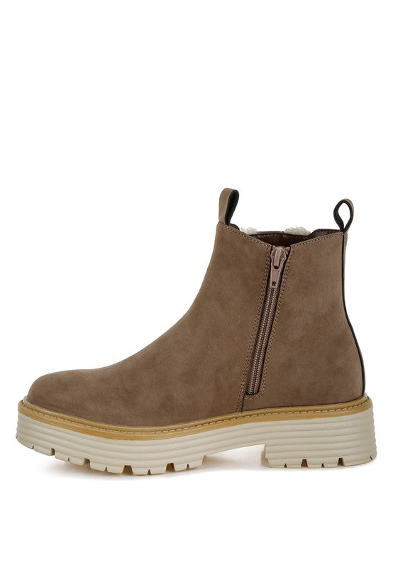 Mothman Faux Fur Detail Chunky Ankle Boots Faux Fur Detail Chunky Ankle Boots   