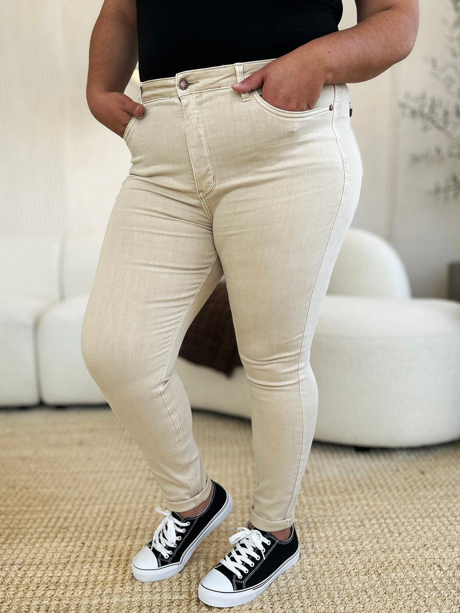 Judy Blue Full Size Garment Dyed Tummy Control Skinny Jeans - Three Mad Hatters Mercantile 