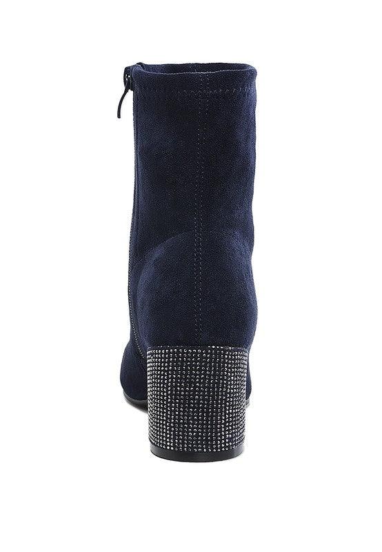 Chena Rhinestones Embellished Block Heel Boots - Three Mad Hatters Mercantile 