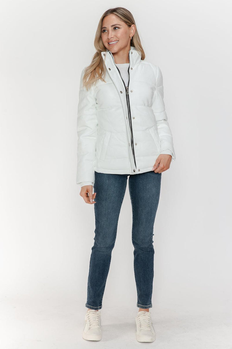 YMI Pocketed Zip Up Turtleneck Puffer Jacket - Three Mad Hatters Mercantile 