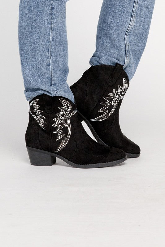 RONAN Rhinestone Western Booties Bootie BLACK 5.5 