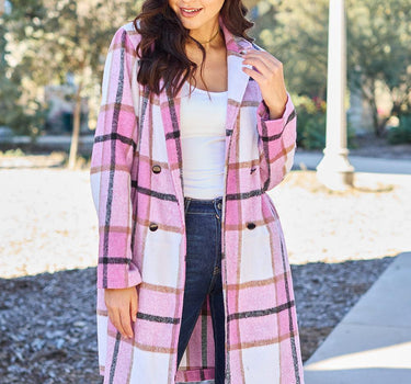 Double Take Plaid Button Up Lapel Collar Coat