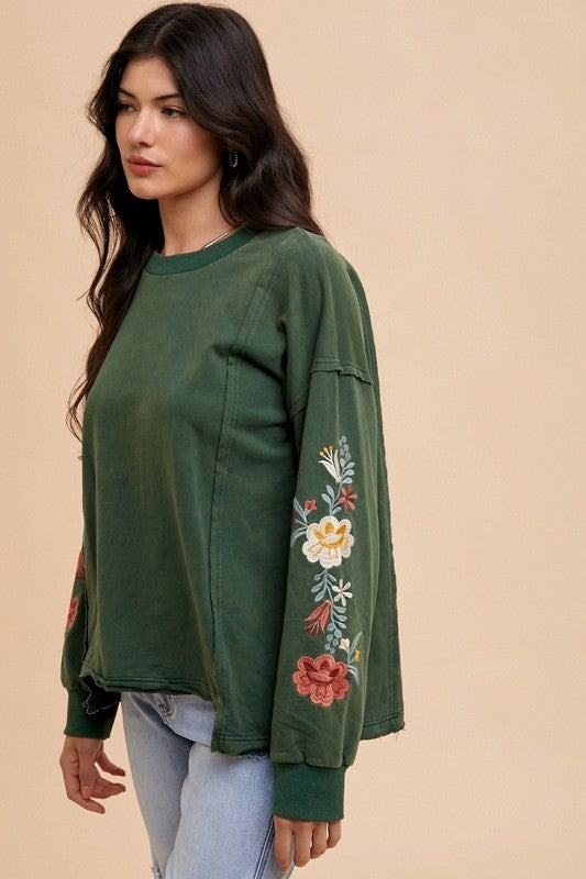 Annie Wear Embroidered Long Sleeve French Terry Top Womens Long Sleeve Tops