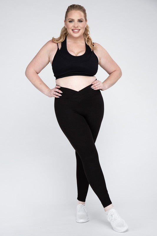 Plus Size V Waist Full Length Leggings Leggings   