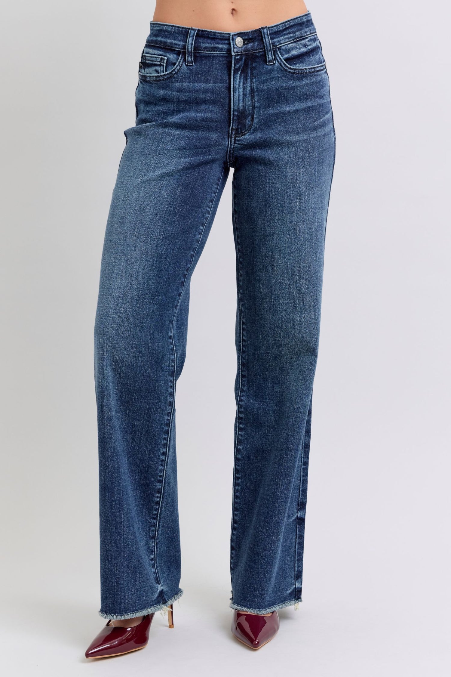 Judy Blue Raw Hem Mid Rise Jeans Womens Jeans Dark 0(24)