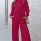 Double Take Full Size Textured Long Sleeve Top and Drawstring Pants Set Activewear Set Cerise 3XL 