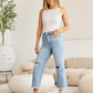 RFM Tummy Control High Waist Raw Hem Distressed Jeans Denim   