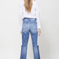 Super HIgh RIse Straight W/Side Blocking Panel Straight Leg Jeans   