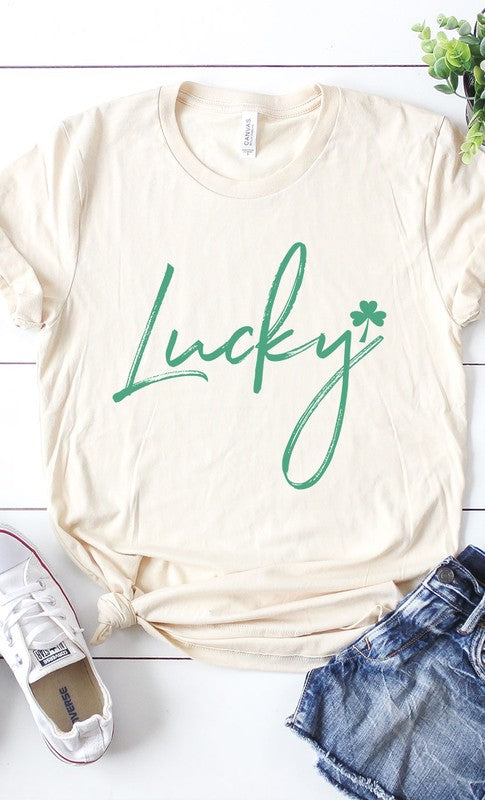 Retro Lucky Graphic Tee Womens Graphic T-shirt Cream S 