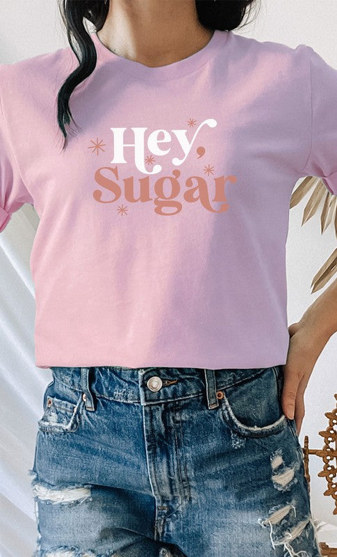 Hey Sugar Sparkle Valentines Day Graphic Tee T- Shirt Pink S 