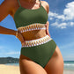 Scoop Neck Spaghetti Strap Two-Piece Swim Set  Dark Green S 