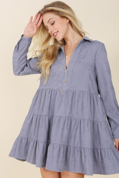 Corduroy tiered dress Womens Corduroy Dress Blue S 