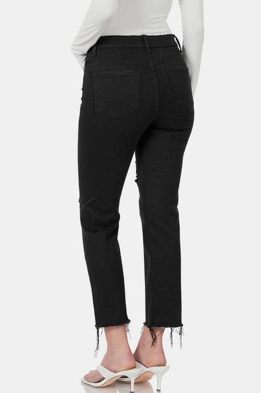 Zenana Distressed Raw Hem Cropped Jeans - Three Mad Hatters Mercantile 