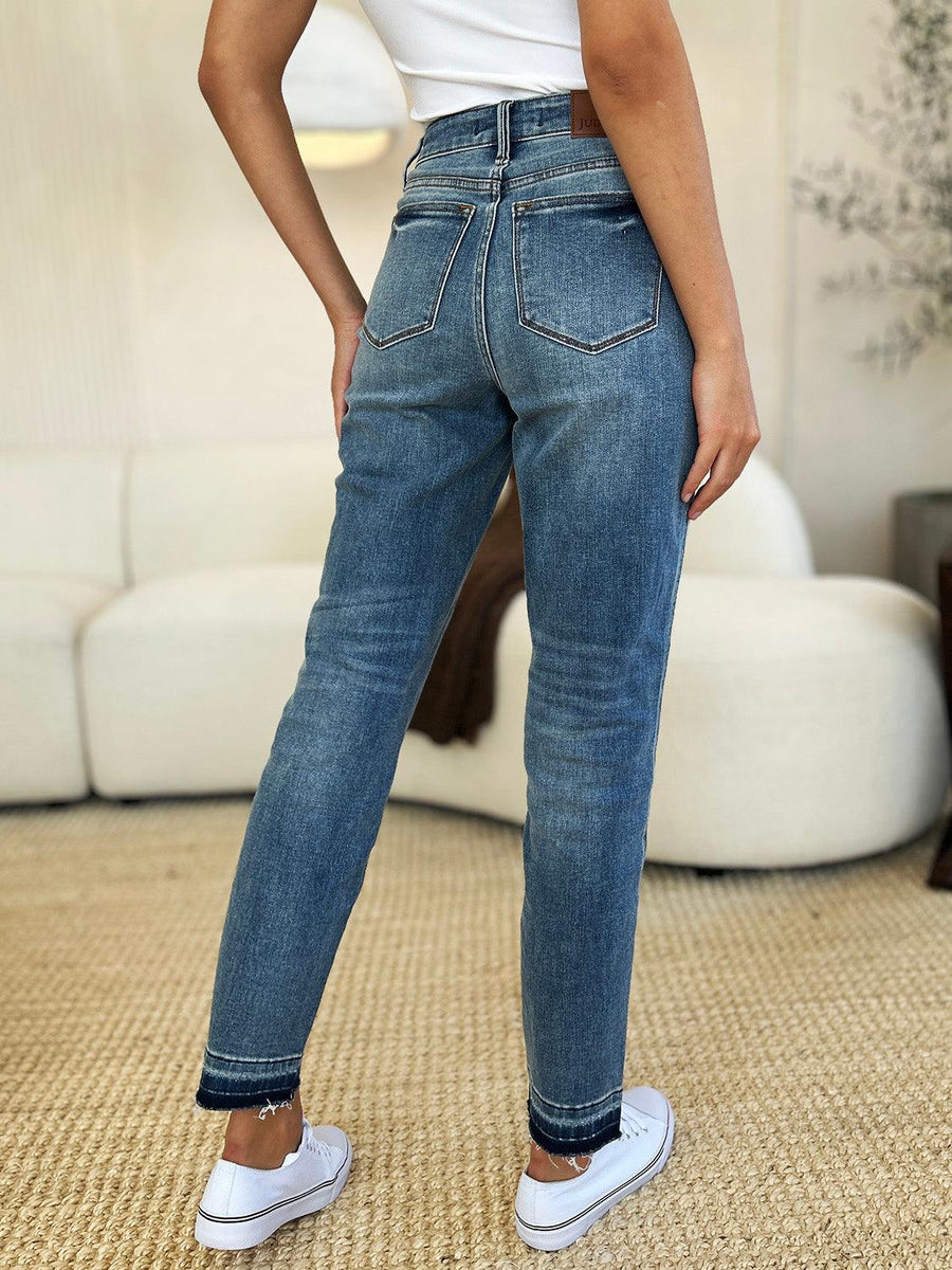 Judy Blue Mid Rise Rigid Magic Release Hem Jeans - Three Mad Hatters Mercantile 