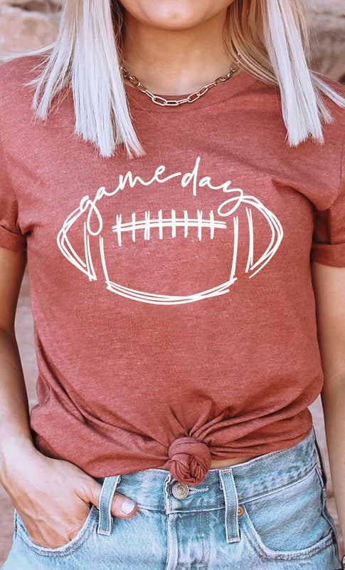 Cursive Football Game Day Graphic Tee Graffic Tee Heather Clay S 