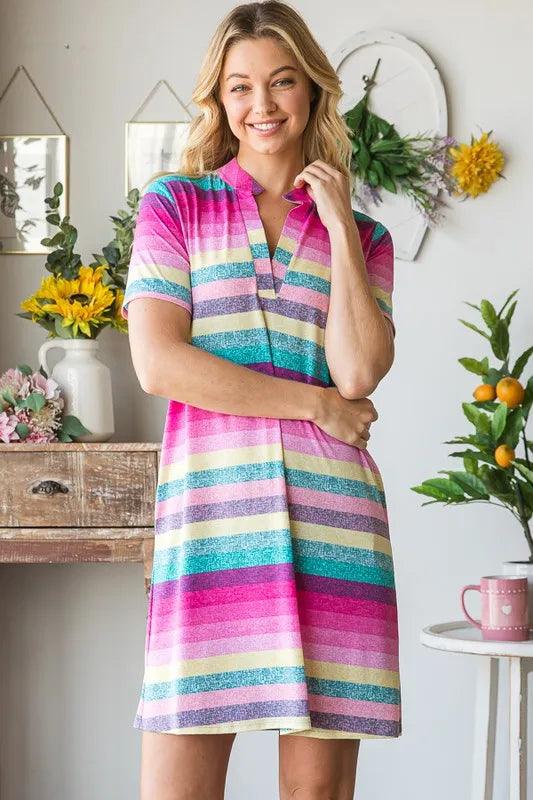 Heimish Striped Short Sleeve Mini Tee Dress Plus Size - Three Mad Hatters Mercantile 