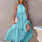 Ruffled Sleeveless Tiered Maxi Dress with Pockets  Sky Blue S 