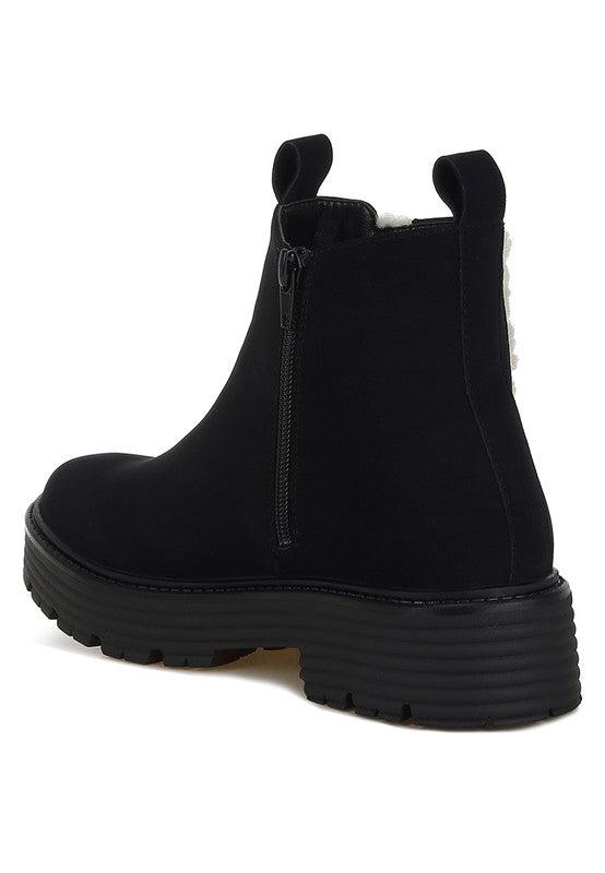 Mothman Faux Fur Detail Chunky Ankle Boots - Three Mad Hatters Mercantile 