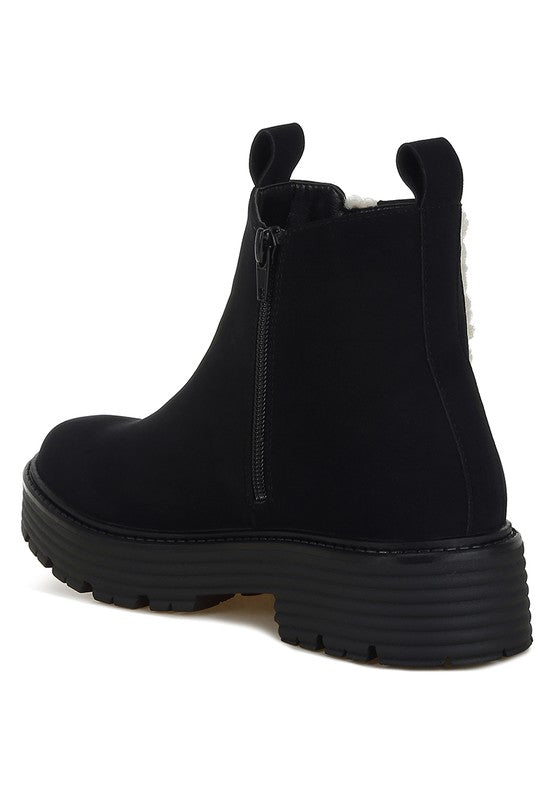 Mothman Faux Fur Detail Chunky Ankle Boots Faux Fur Detail Chunky Ankle Boots   