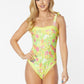 ONE PIECE BATHING SUIT FLORAL PRINT SHOULER TOP TI    