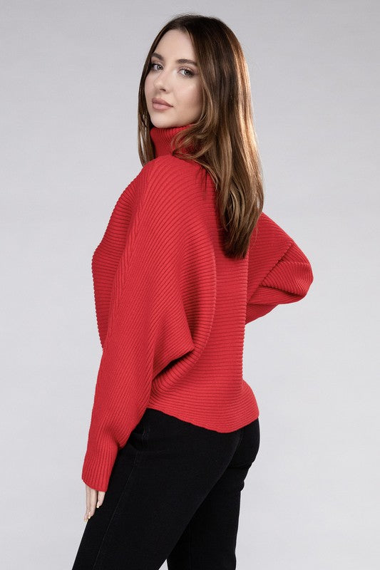 Viscose Dolman Sleeve Turtleneck Sweater Long Sleeve Blouse   