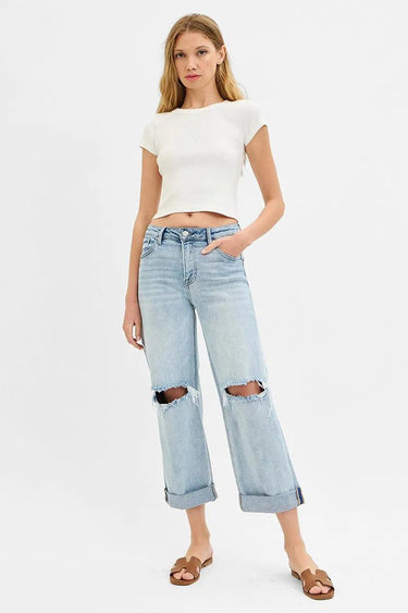 RISEN Mid Rise Fit Boyfriend Jeans with Cuff