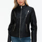 Snobbish Faux Leather Zip Up Mock Neck Jacket Womens Jacket