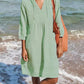 Full Size Tied Three-Quarter Sleeve Mini Dress  Gum Leaf S 