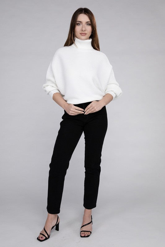 Viscose Dolman Sleeve Turtleneck Sweater Long Sleeve Blouse   