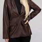 Sleek Pu Leather Blazer with Front Closure Blazer Coffee S 