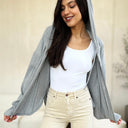 Culture Code Full Size Ribbed Zip Up Drawstring Hooded Jacket