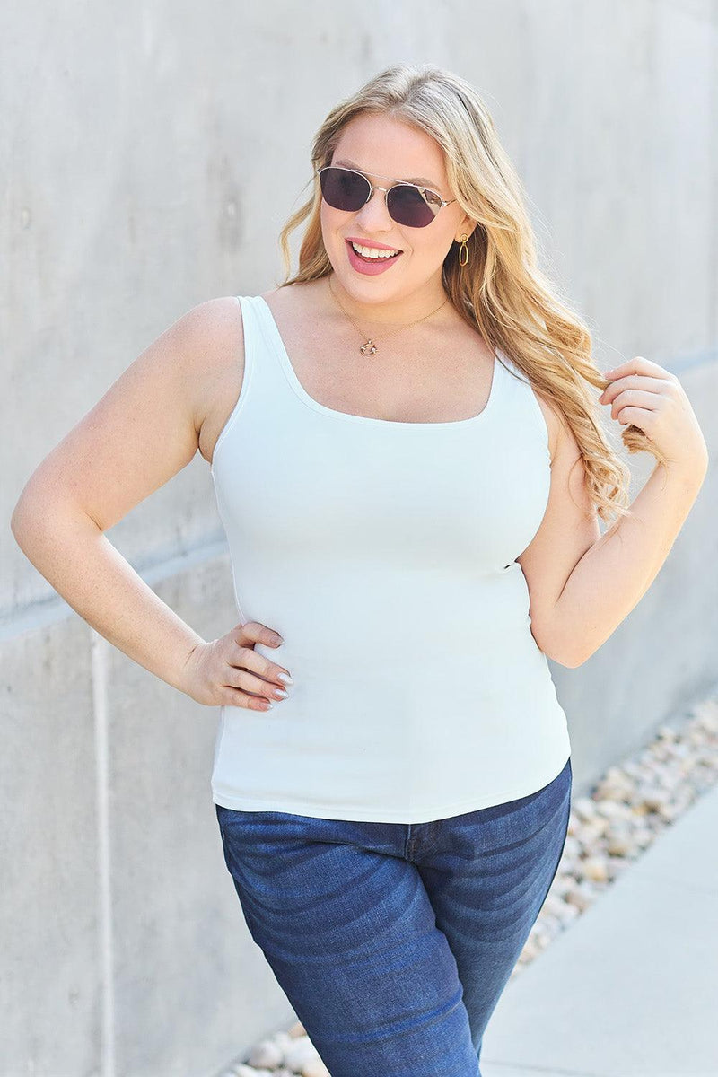 Basic Bae Full Size Square Neck Wide Strap Tank - Three Mad Hatters Mercantile 