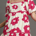 Umgee Contrast Floral Short Sleeve Mini Dress Plus Size