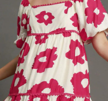 Umgee Contrast Floral Short Sleeve Mini Dress Plus Size