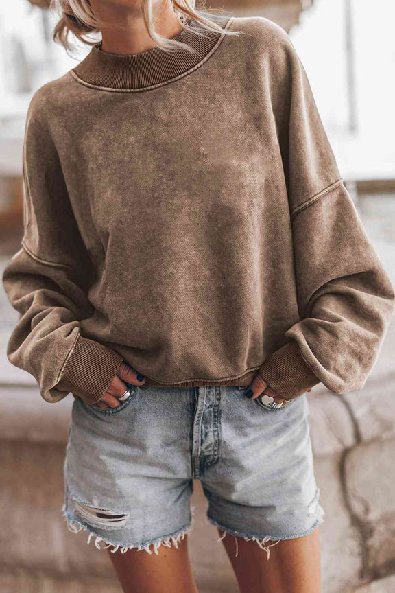 Round Neck Dropped Shoulder Sweatshirt sweatshirt Mocha S 