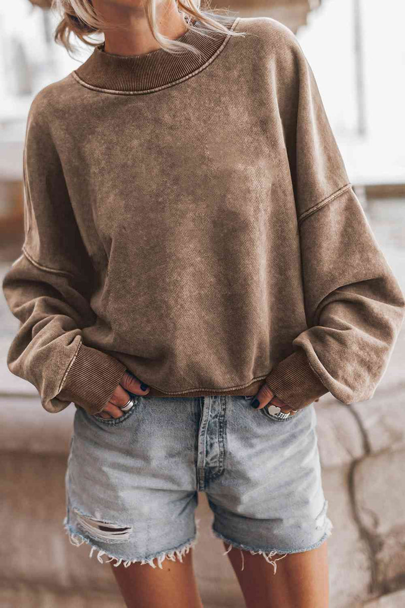 Round Neck Dropped Shoulder Sweatshirt sweatshirt Mocha S 