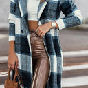 Double Take Plaid Button Up Lapel Collar Coat