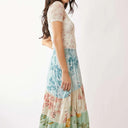 Davi & Dani Floral Mesh Mock Neck Short Sleeve Top