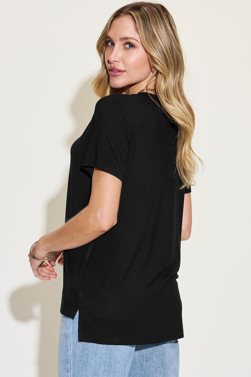 Basic Bae Full Size V-Neck High-Low T-Shirt - Three Mad Hatters Mercantile 